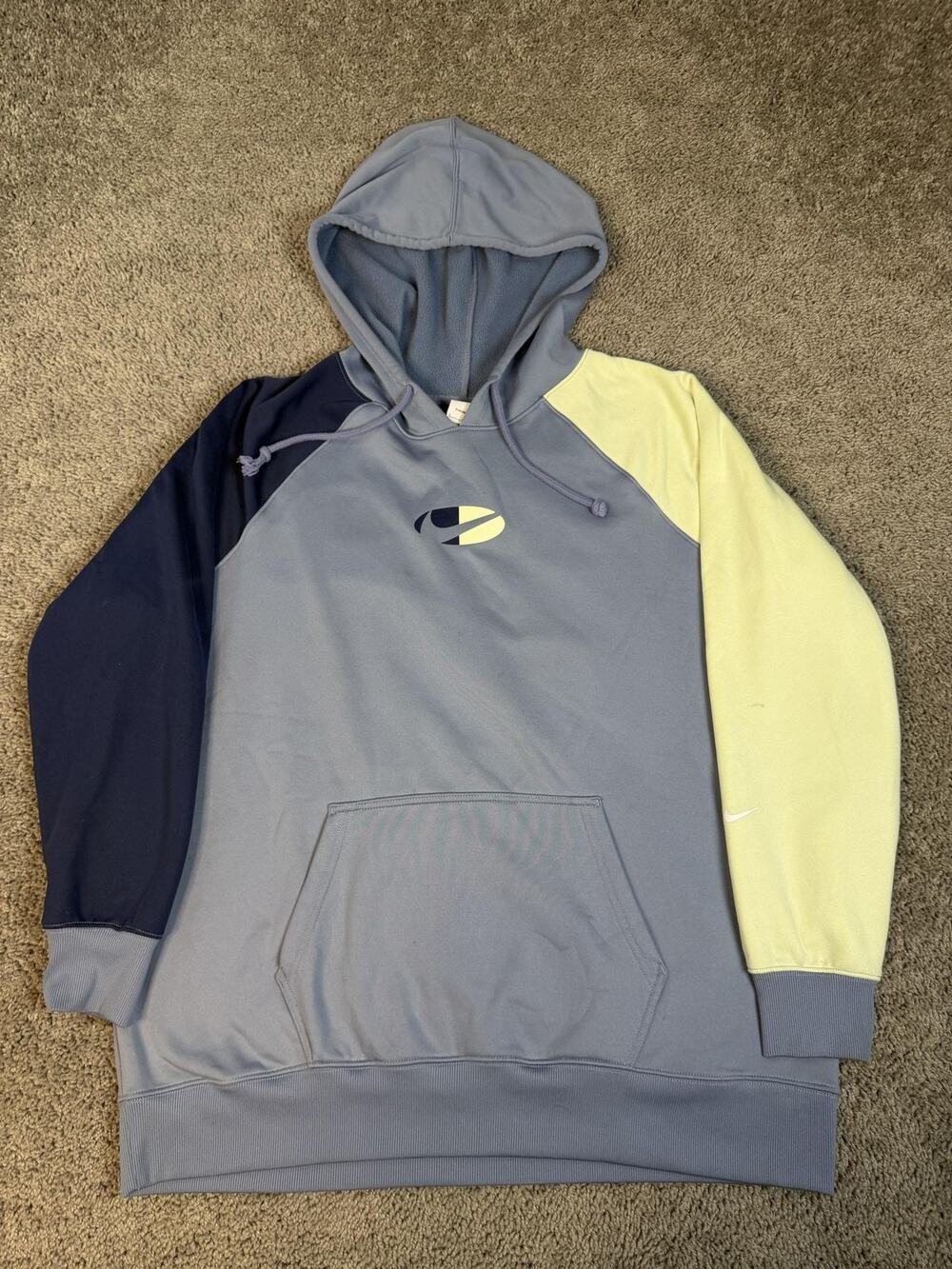 Nike Hoodie Mens L Blue Pullover Therma-FIT Hooded Pockets Fleece Colorblock